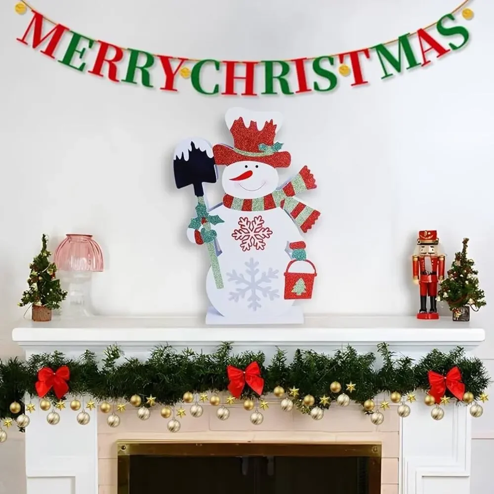 Winter Wooden Snowman Sign, Xmas Snowman Table Decoration